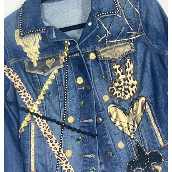 New Orleans Saints Fan Upcycled Denim Jacket Bling Handmade Designer Original - Picture 2 of 8